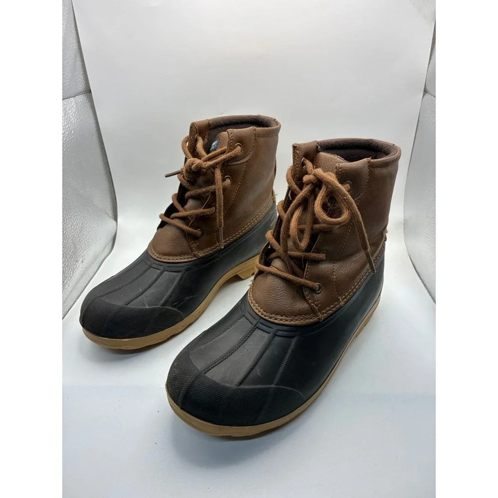 Sperry Saltwater Duck Boots Brown Black Lace Up Ankle‎ Rain Boots Womens 5M